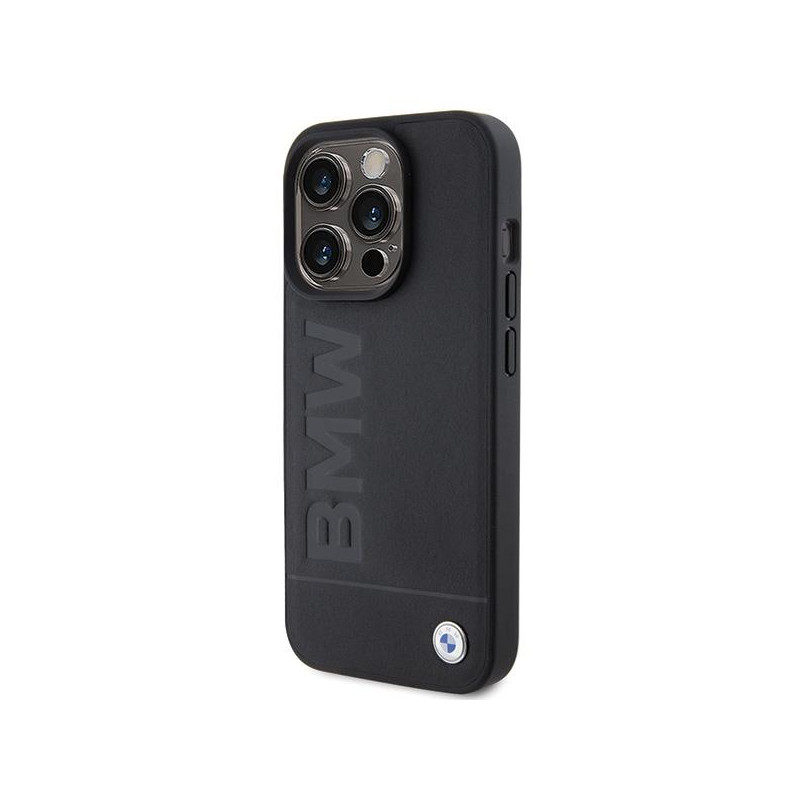 BMW MagSafe Leather Hot Stamp dėklas iPhone 15 Pro - juodas