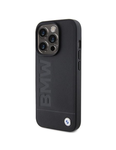 BMW MagSafe Leather Hot Stamp dėklas iPhone 15 Pro - juodas BMW MagSafe Leather Hot Stamp dėklas iPhone 15 Pro - juodas