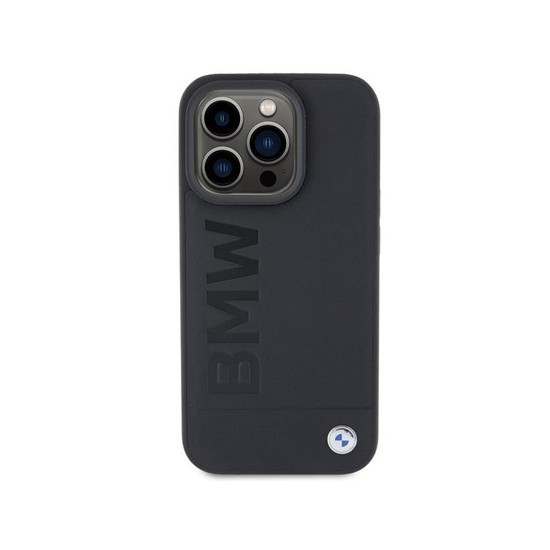 BMW MagSafe Leather Hot Stamp dėklas iPhone 15 Pro - juodas