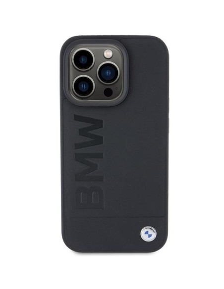 BMW MagSafe Leather Hot Stamp dėklas iPhone 15 Pro - juodas BMW MagSafe Leather Hot Stamp dėklas iPhone 15 Pro - juodas