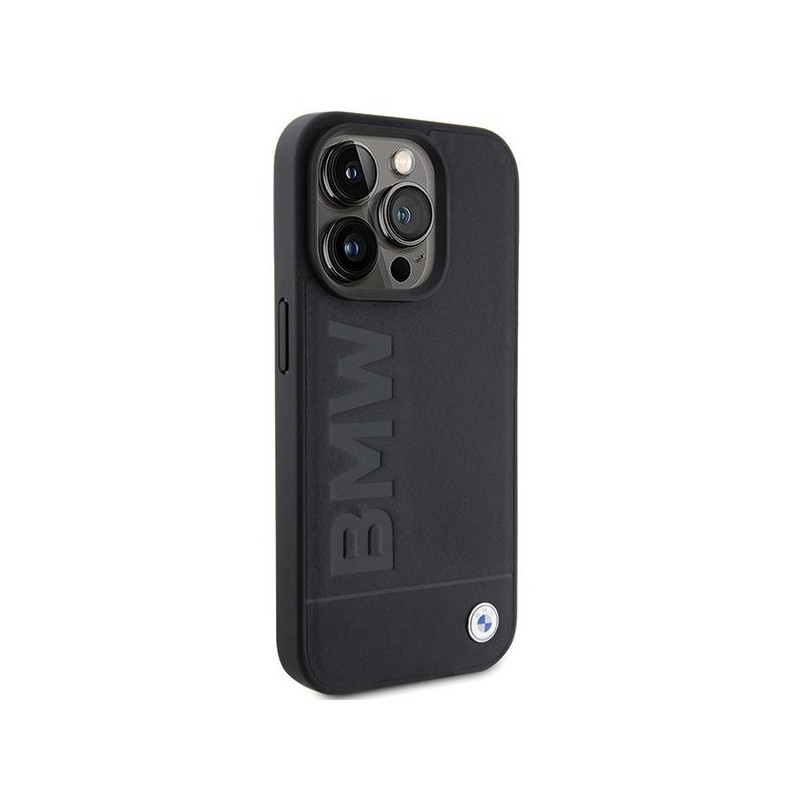BMW MagSafe Leather Hot Stamp dėklas iPhone 15 Pro - juodas