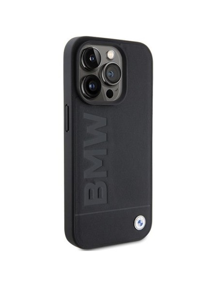 BMW MagSafe Leather Hot Stamp dėklas iPhone 15 Pro - juodas BMW MagSafe Leather Hot Stamp dėklas iPhone 15 Pro - juodas