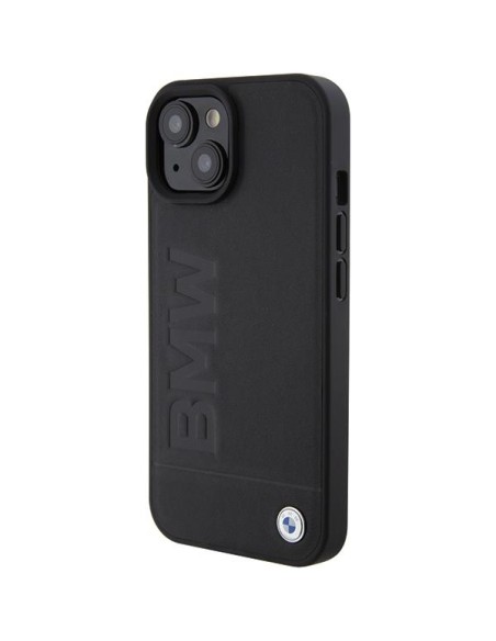 BMW MagSafe Leather Hot Stamp dėklas iPhone 15 Plus - juodas