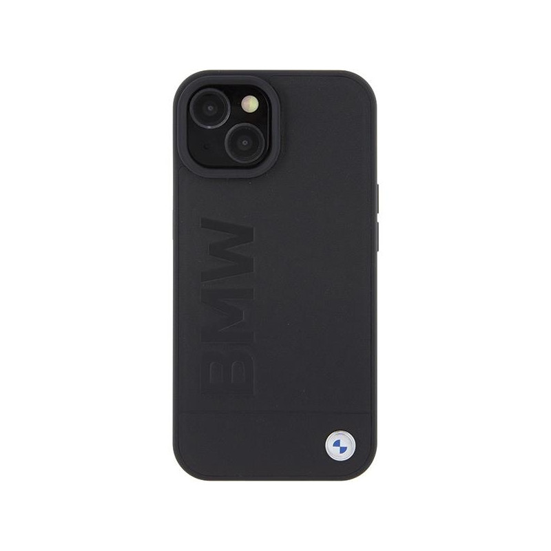 BMW MagSafe Leather Hot Stamp dėklas iPhone 15 Plus - juodas