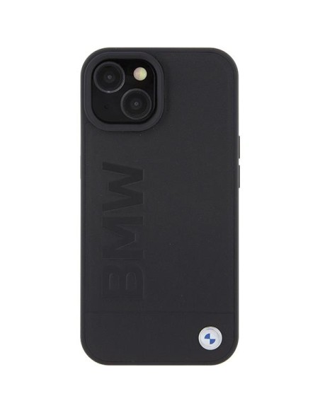 BMW MagSafe Leather Hot Stamp dėklas iPhone 15 Plus - juodas