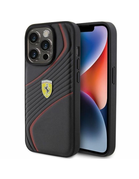 Ferrari Twist Metal Logo dėklas, skirtas iPhone 15 Pro - juodas Ferrari Twist Metal Logo dėklas, skirtas iPhone 15 Pro - juodas