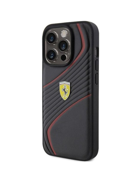 Ferrari Twist Metal Logo dėklas, skirtas iPhone 15 Pro - juodas Ferrari Twist Metal Logo dėklas, skirtas iPhone 15 Pro - juodas