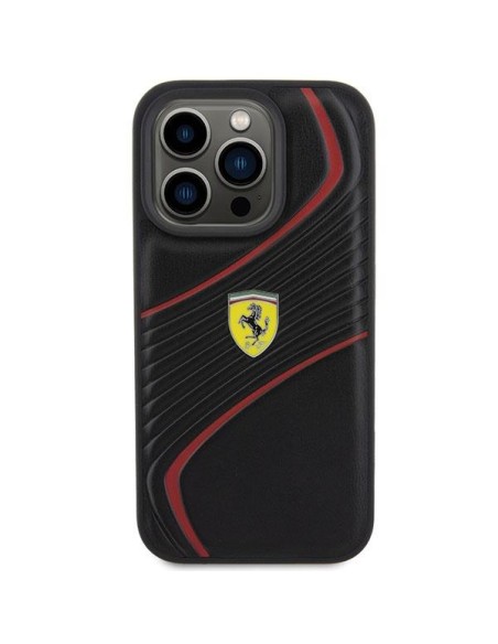Ferrari Twist Metal Logo dėklas, skirtas iPhone 15 Pro - juodas Ferrari Twist Metal Logo dėklas, skirtas iPhone 15 Pro - juodas
