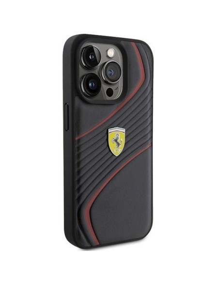 Ferrari Twist Metal Logo dėklas, skirtas iPhone 15 Pro - juodas Ferrari Twist Metal Logo dėklas, skirtas iPhone 15 Pro - juodas