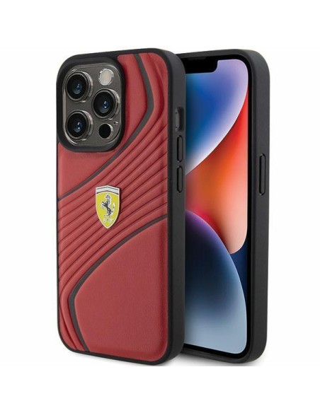 Ferrari Twist Metal Logo dėklas, skirtas iPhone 15 Pro - raudonas Ferrari Twist Metal Logo dėklas, skirtas iPhone 15 Pro - raudonas