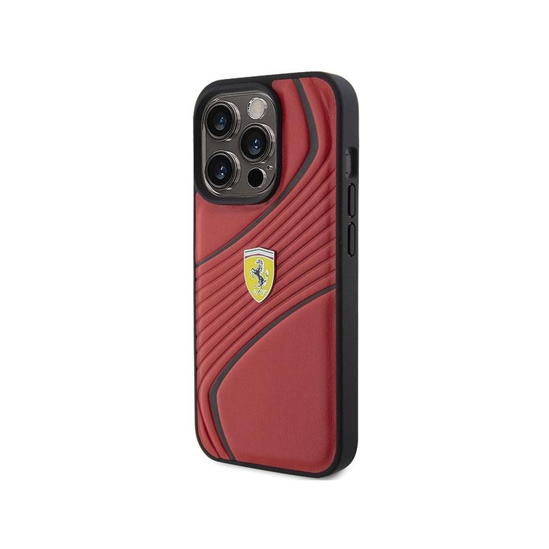 Ferrari Twist Metal Logo dėklas, skirtas iPhone 15 Pro - raudonas