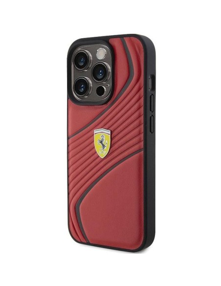 Ferrari Twist Metal Logo dėklas, skirtas iPhone 15 Pro - raudonas Ferrari Twist Metal Logo dėklas, skirtas iPhone 15 Pro - raudonas