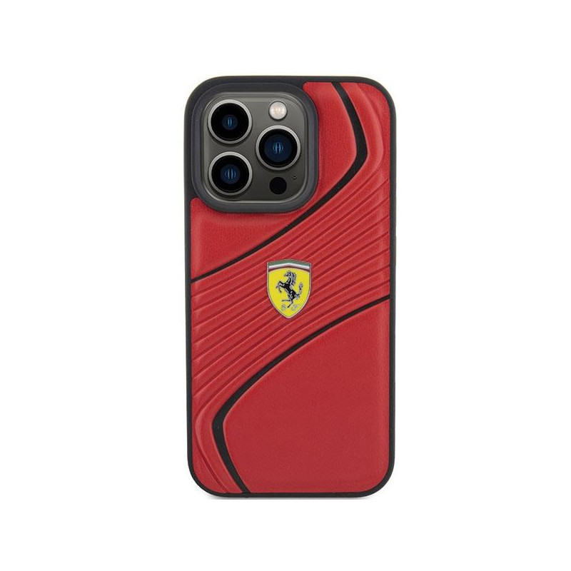 Ferrari Twist Metal Logo dėklas, skirtas iPhone 15 Pro - raudonas
