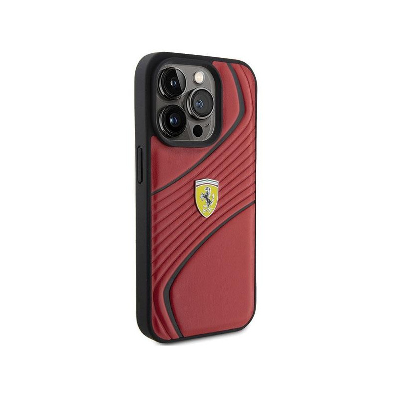Ferrari Twist Metal Logo dėklas, skirtas iPhone 15 Pro - raudonas