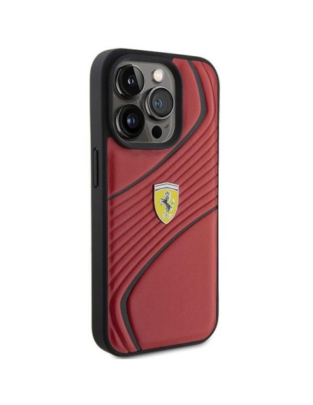 Ferrari Twist Metal Logo dėklas, skirtas iPhone 15 Pro - raudonas Ferrari Twist Metal Logo dėklas, skirtas iPhone 15 Pro - raudonas
