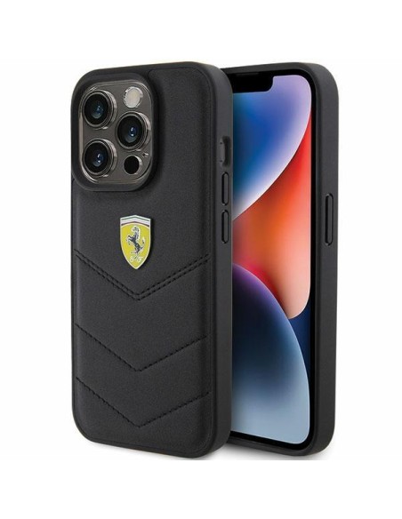 Ferrari Quilted Metal Logo dėklas, skirtas iPhone 15 Pro - juodas Ferrari Quilted Metal Logo dėklas, skirtas iPhone 15 Pro - juodas
