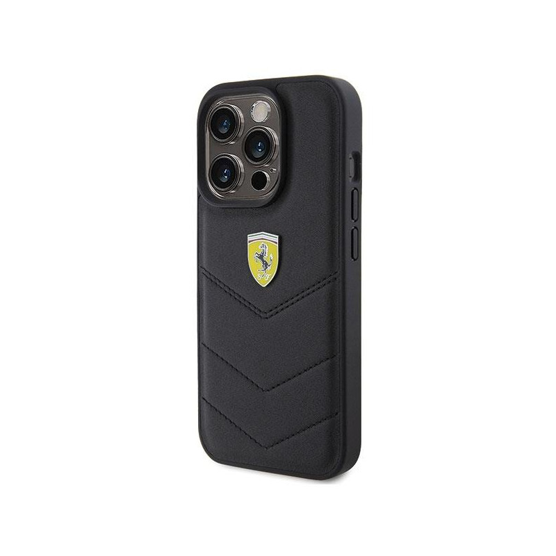 Ferrari Quilted Metal Logo dėklas, skirtas iPhone 15 Pro - juodas
