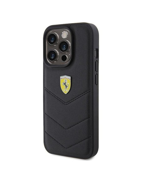 Ferrari Quilted Metal Logo dėklas, skirtas iPhone 15 Pro - juodas Ferrari Quilted Metal Logo dėklas, skirtas iPhone 15 Pro - juodas