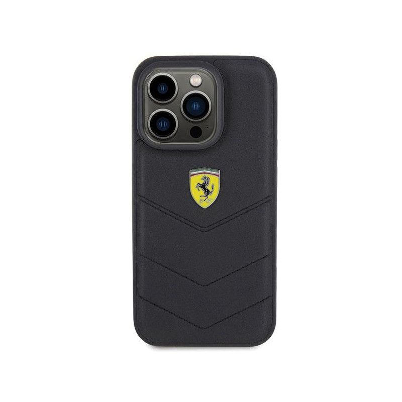 Ferrari Quilted Metal Logo dėklas, skirtas iPhone 15 Pro - juodas