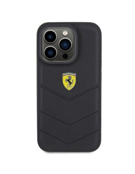 Ferrari Quilted Metal Logo dėklas, skirtas iPhone 15 Pro - juodas Ferrari Quilted Metal Logo dėklas, skirtas iPhone 15 Pro - juodas