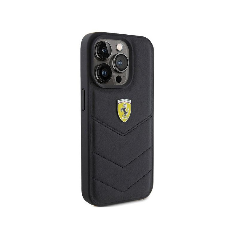 Ferrari Quilted Metal Logo dėklas, skirtas iPhone 15 Pro - juodas