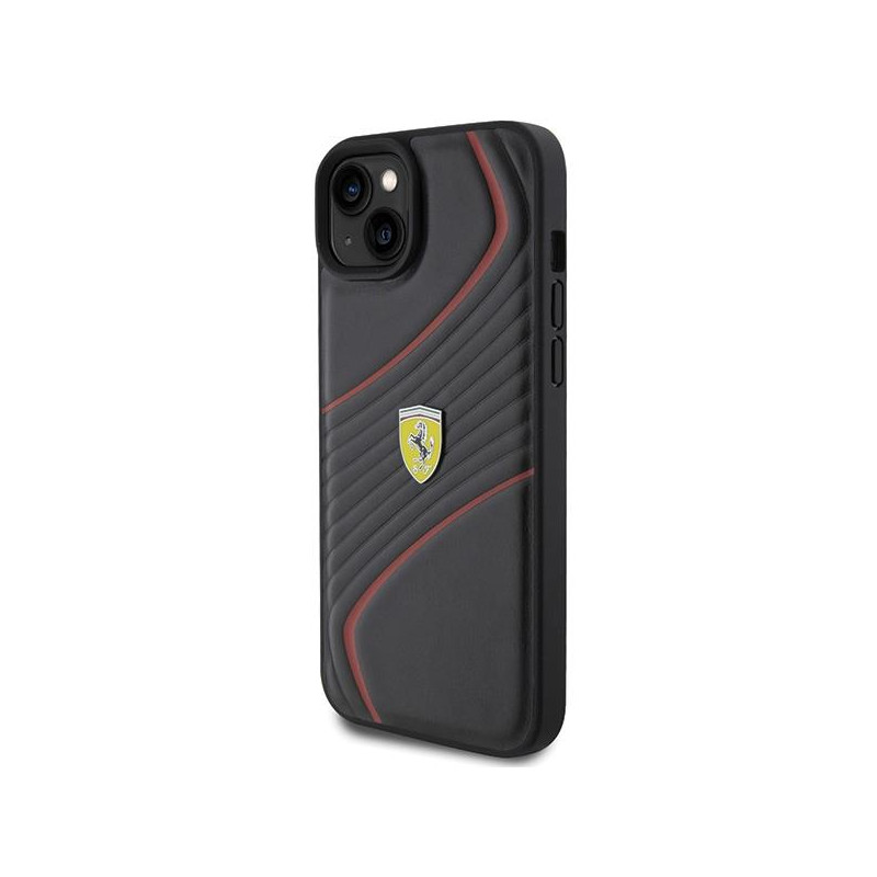 Ferrari Twist Metal Logo dėklas, skirtas iPhone 15 Plus - juodas