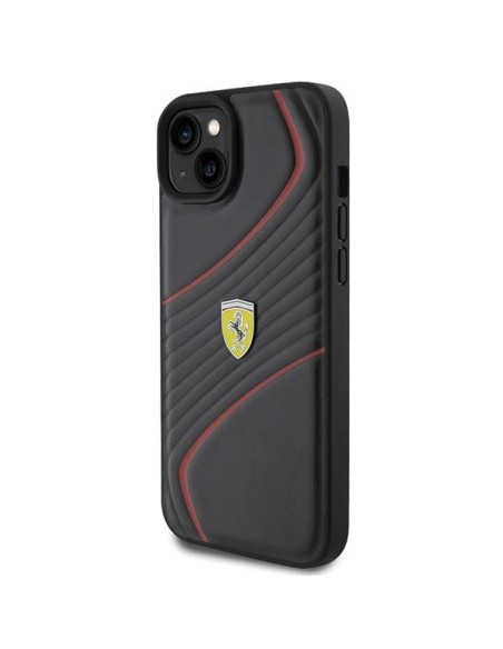 Ferrari Twist Metal Logo dėklas, skirtas iPhone 15 Plus - juodas Ferrari Twist Metal Logo dėklas, skirtas iPhone 15 Plus - juodas