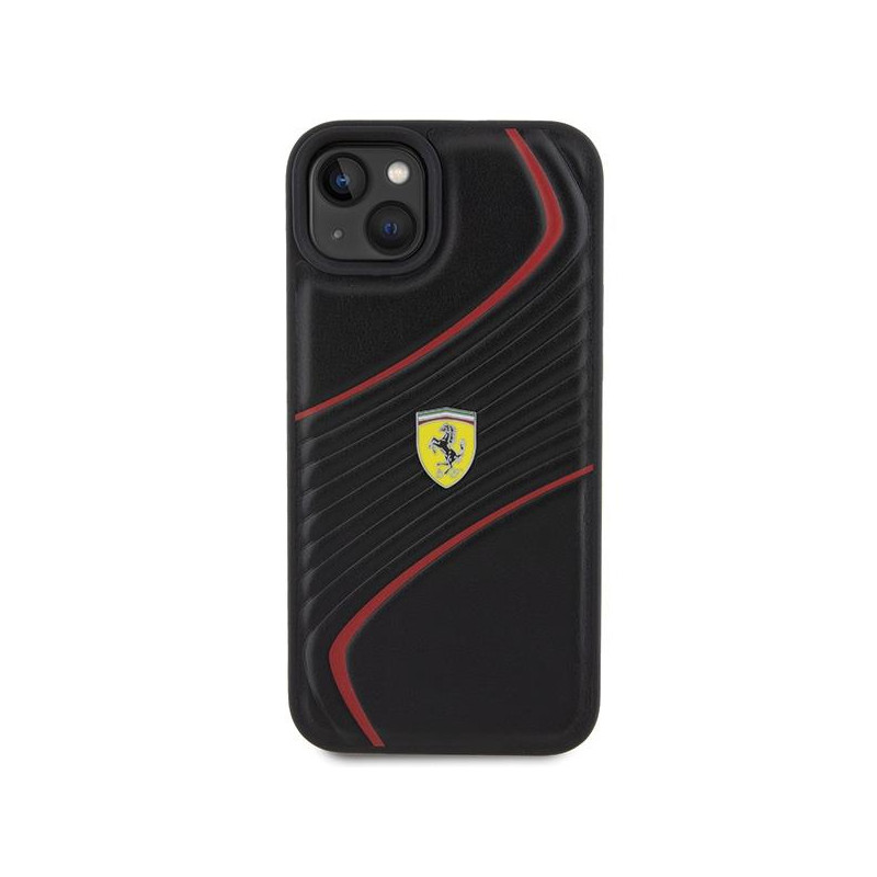Ferrari Twist Metal Logo dėklas, skirtas iPhone 15 Plus - juodas