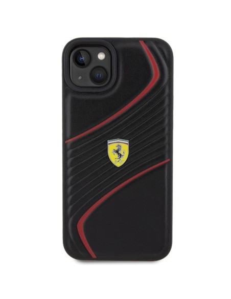 Ferrari Twist Metal Logo dėklas, skirtas iPhone 15 Plus - juodas Ferrari Twist Metal Logo dėklas, skirtas iPhone 15 Plus - juodas