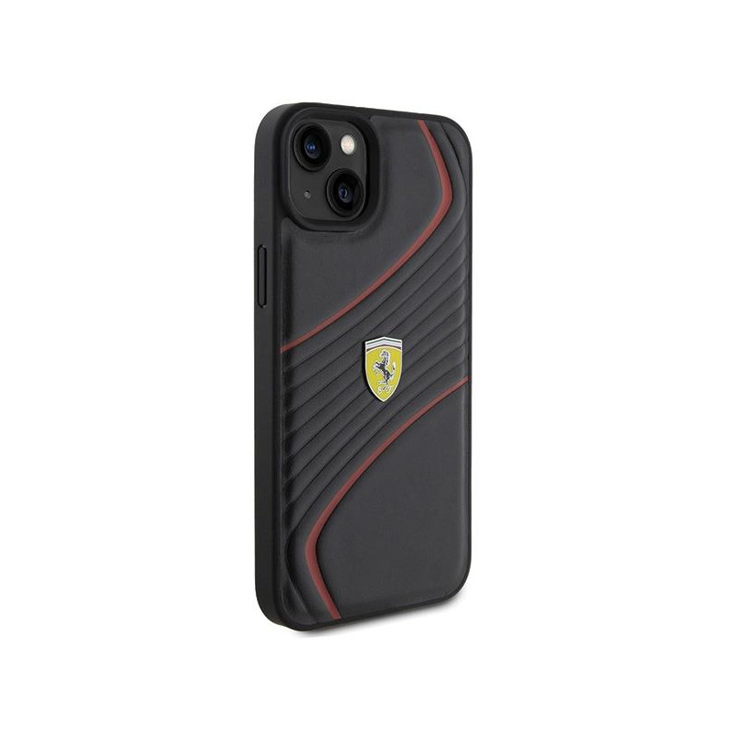 Ferrari Twist Metal Logo dėklas, skirtas iPhone 15 Plus - juodas