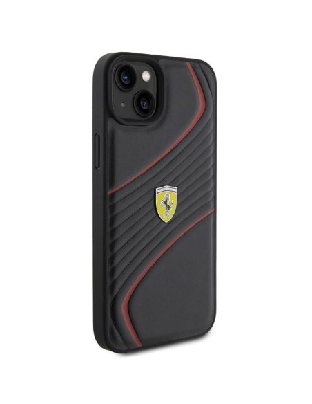 Ferrari Twist Metal Logo dėklas, skirtas iPhone 15 Plus - juodas Ferrari Twist Metal Logo dėklas, skirtas iPhone 15 Plus - juodas
