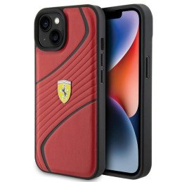 Ferrari Twist Metal Logo dėklas, skirtas iPhone 15 - raudonas