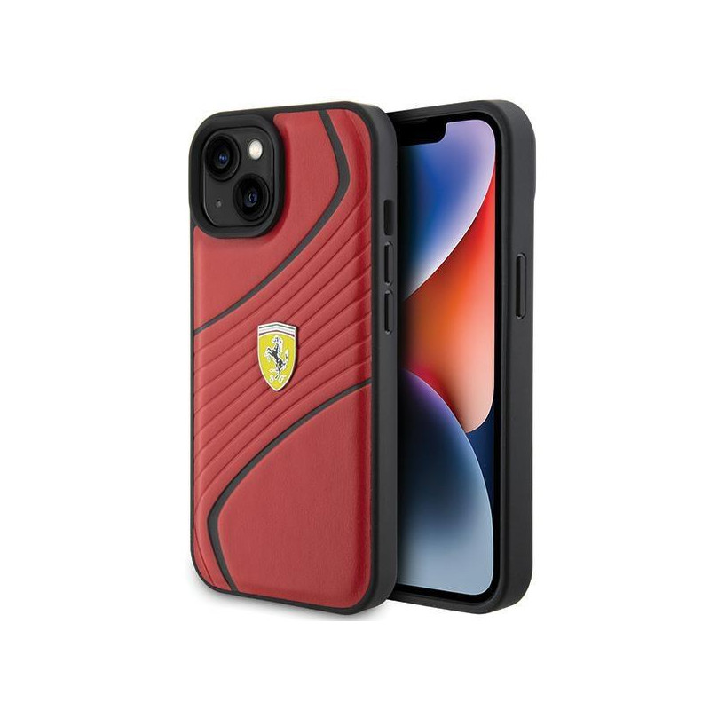 Ferrari Twist Metal Logo dėklas, skirtas iPhone 15 - raudonas Ferrari Twist Metal Logo dėklas, skirtas iPhone 15 - raudonas