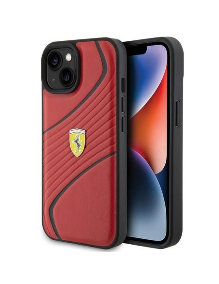 Ferrari Twist Metal Logo dėklas, skirtas iPhone 15 - raudonas Ferrari Twist Metal Logo dėklas, skirtas iPhone 15 - raudonas