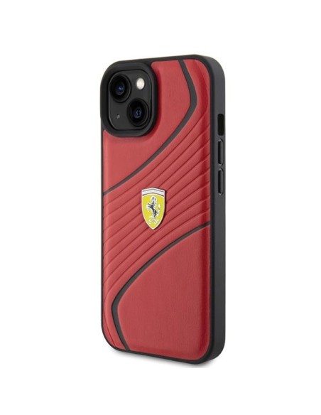 Ferrari Twist Metal Logo dėklas, skirtas iPhone 15 - raudonas Ferrari Twist Metal Logo dėklas, skirtas iPhone 15 - raudonas