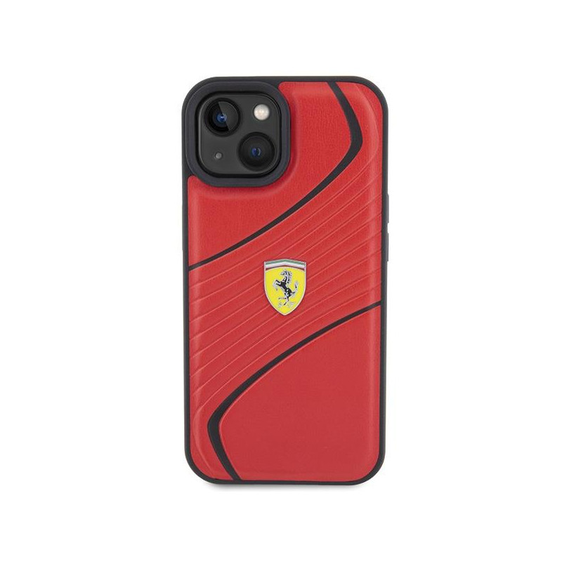Ferrari Twist Metal Logo dėklas, skirtas iPhone 15 - raudonas