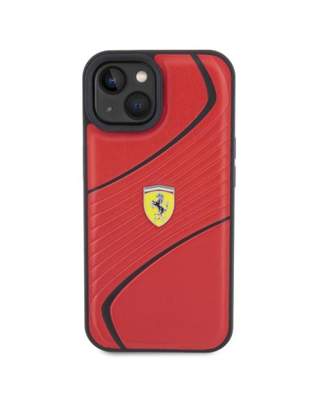 Ferrari Twist Metal Logo dėklas, skirtas iPhone 15 - raudonas Ferrari Twist Metal Logo dėklas, skirtas iPhone 15 - raudonas