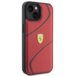 Ferrari Twist Metal Logo dėklas, skirtas iPhone 15 - raudonas