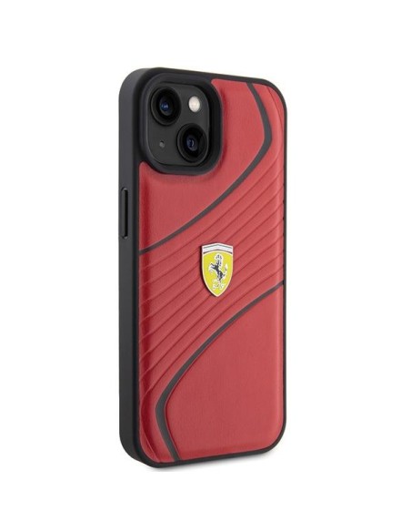 Ferrari Twist Metal Logo dėklas, skirtas iPhone 15 - raudonas Ferrari Twist Metal Logo dėklas, skirtas iPhone 15 - raudonas