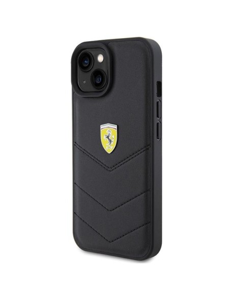 Ferrari Quilted Metal Logo dėklas, skirtas iPhone 15 - juodas