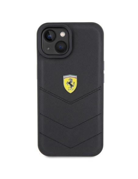 Ferrari Quilted Metal Logo dėklas, skirtas iPhone 15 - juodas