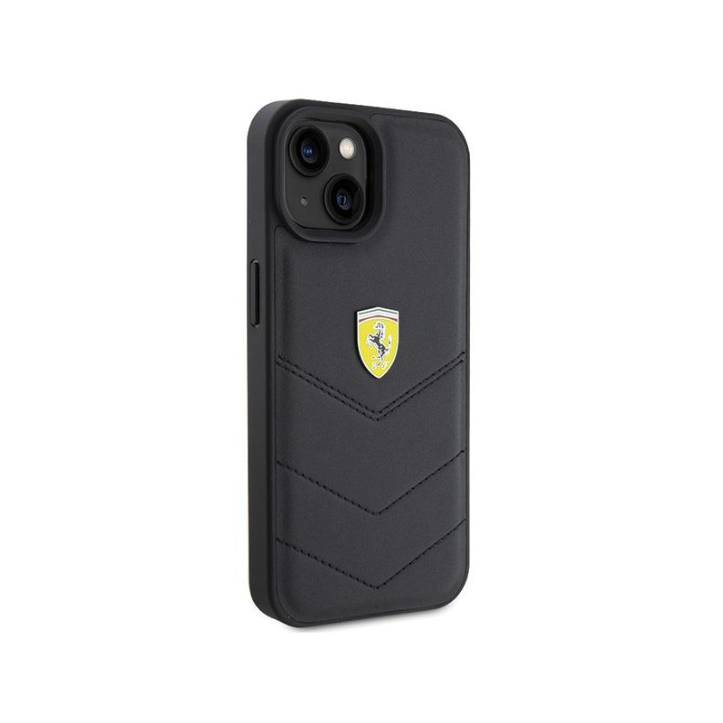 Ferrari Quilted Metal Logo dėklas, skirtas iPhone 15 - juodas