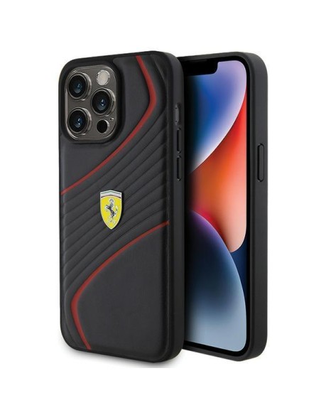 Ferrari Twist Metal Logo dėklas, skirtas iPhone 15 Pro Max - juodas Ferrari Twist Metal Logo dėklas, skirtas iPhone 15 Pro Max - juodas
