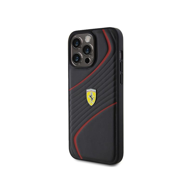 Ferrari Twist Metal Logo dėklas, skirtas iPhone 15 Pro Max - juodas