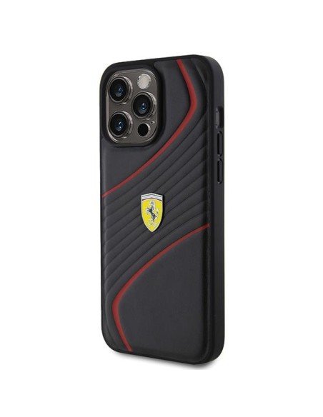 Ferrari Twist Metal Logo dėklas, skirtas iPhone 15 Pro Max - juodas Ferrari Twist Metal Logo dėklas, skirtas iPhone 15 Pro Max - juodas