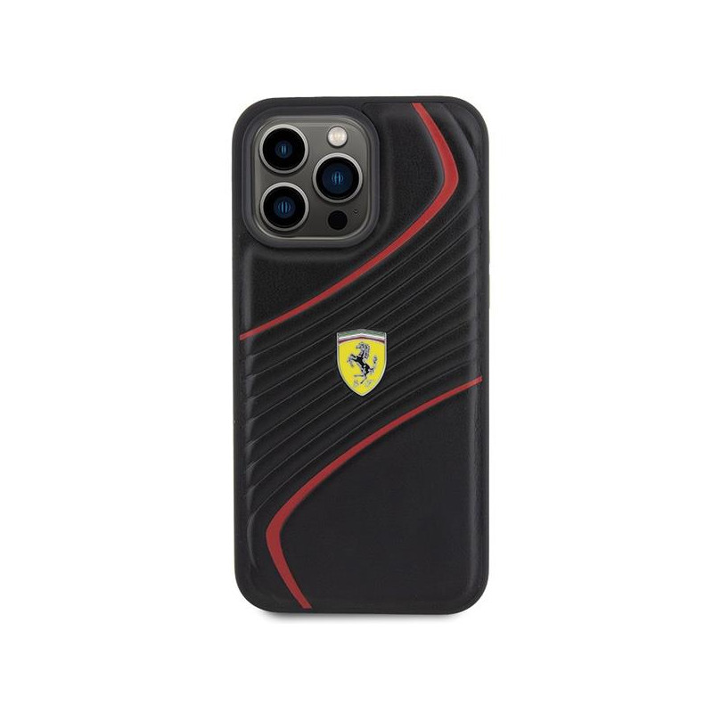 Ferrari Twist Metal Logo dėklas, skirtas iPhone 15 Pro Max - juodas