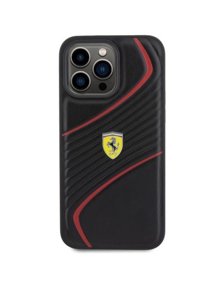 Ferrari Twist Metal Logo dėklas, skirtas iPhone 15 Pro Max - juodas Ferrari Twist Metal Logo dėklas, skirtas iPhone 15 Pro Max - juodas