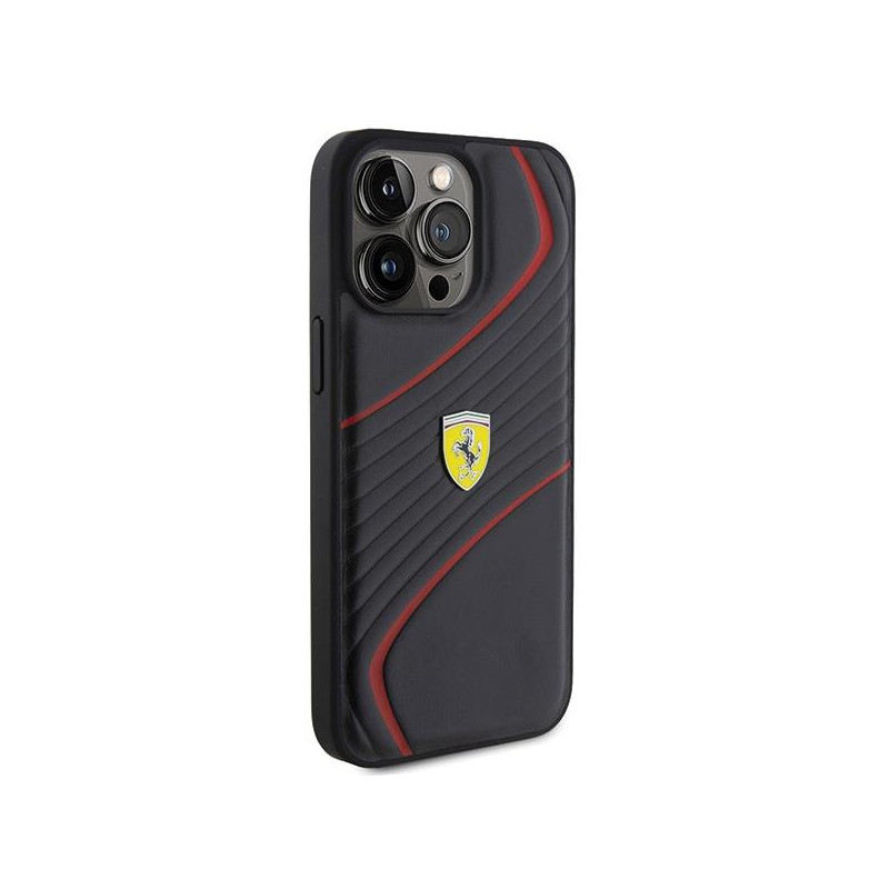 Ferrari Twist Metal Logo dėklas, skirtas iPhone 15 Pro Max - juodas