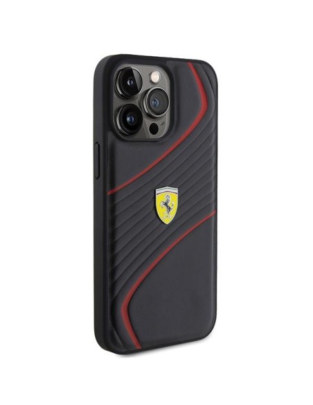 Ferrari Twist Metal Logo dėklas, skirtas iPhone 15 Pro Max - juodas Ferrari Twist Metal Logo dėklas, skirtas iPhone 15 Pro Max - juodas
