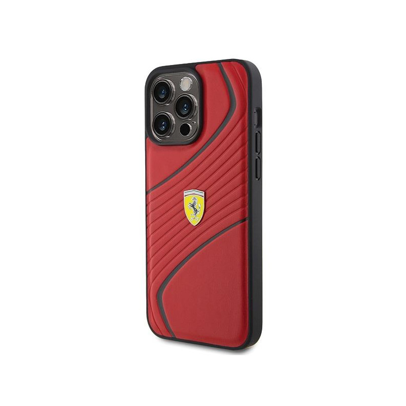 Ferrari Twist Metal Logo dėklas, skirtas iPhone 15 Pro Max - raudonas